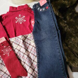 Gymboree Winter Snowflake size 3 shirt, skort, 3T Pants, 3-4 hooded Vest & socks